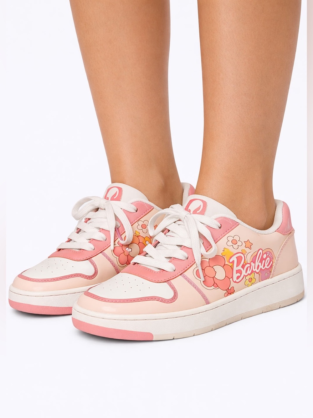 Barbie Cream and Pink Floral Low-Top Sneakers for Women
